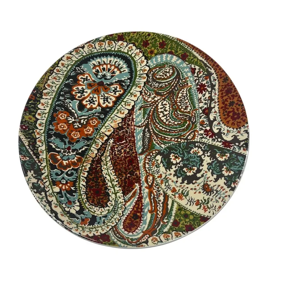 Set of 2 Pottery Barn Zia Paisley Pattern Plates NWT Retro‎ Boho Eclectic 8.75